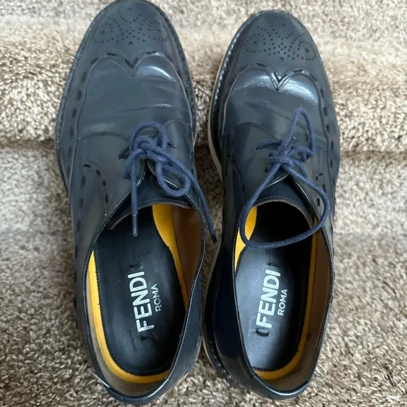 Fendi Navy Leather Oxfords with White Soles Fendi Navy Leather Oxfords with White Soles - zanucart.com main image 4
